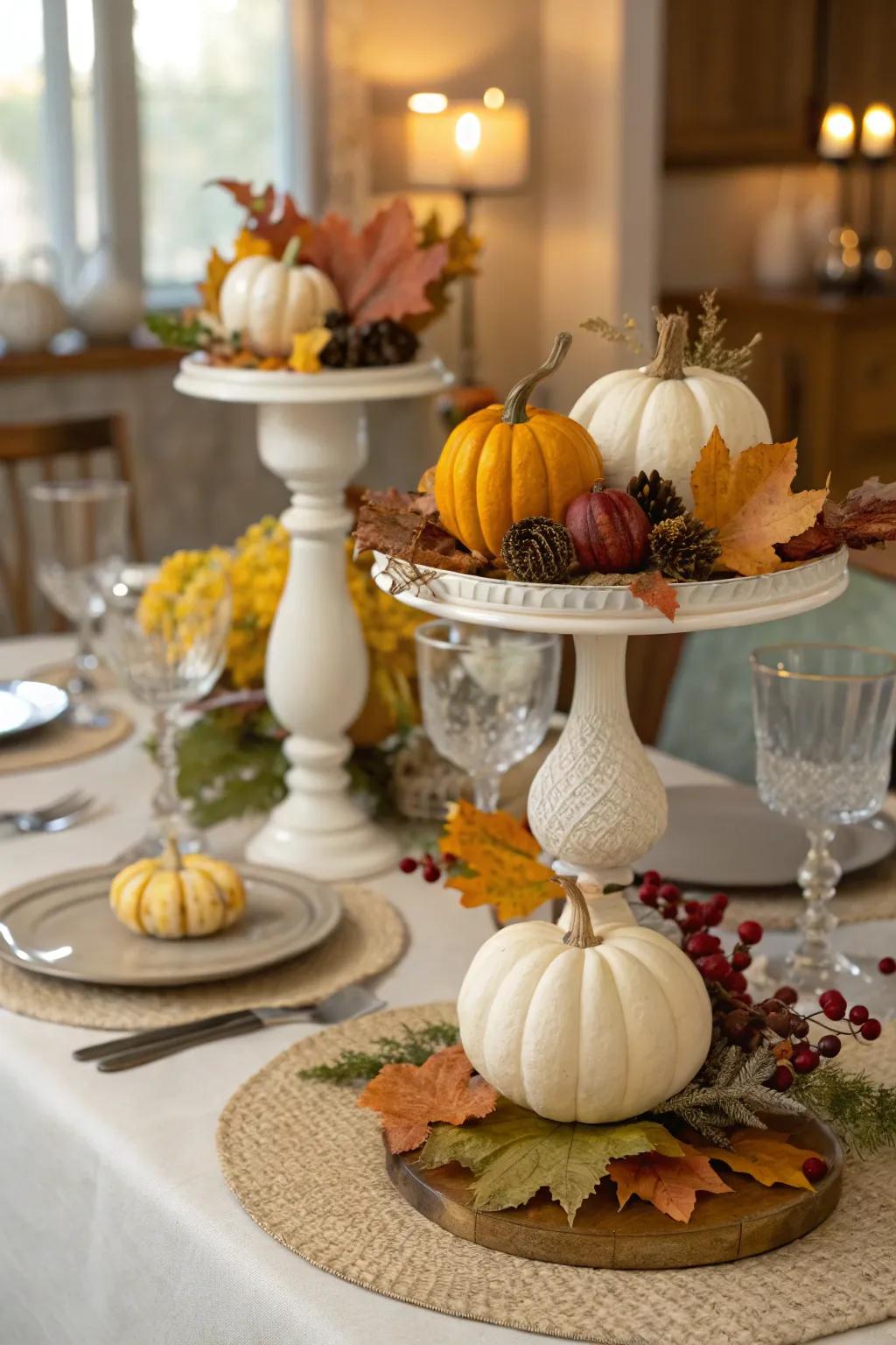 Graded heights add dimension to your fall centerpiece.