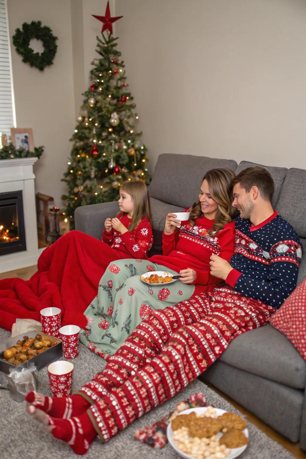 Unwind and enjoy a relaxed Christmas pajama party.