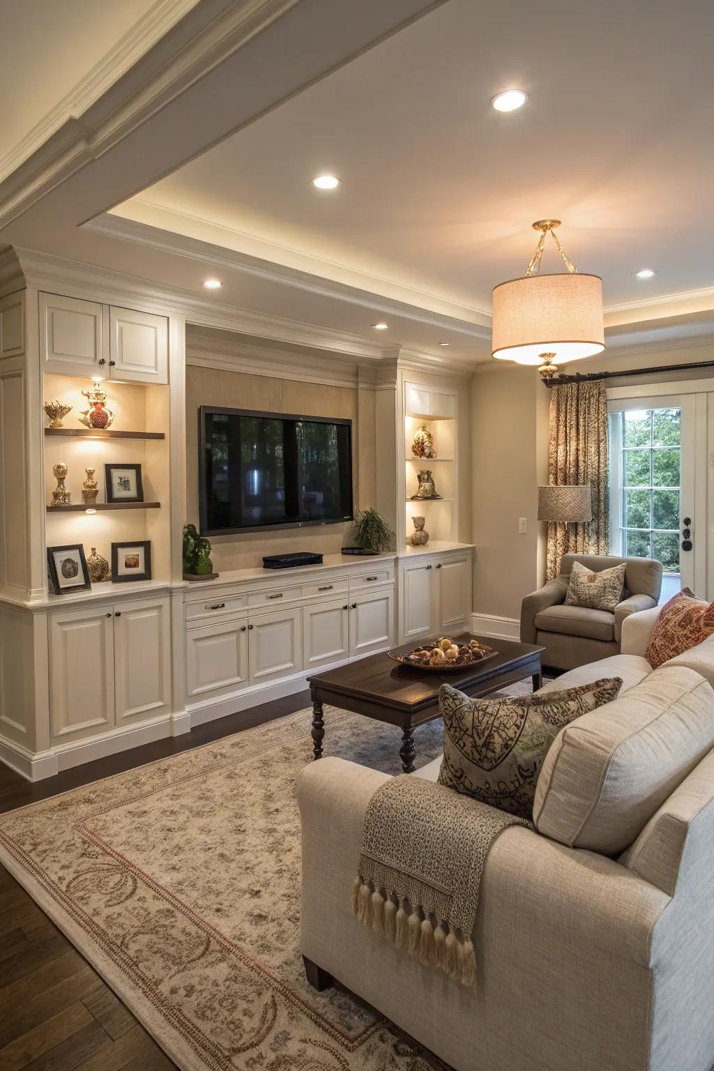 A hidden TV solution offers surprise and sophistication in the family room.