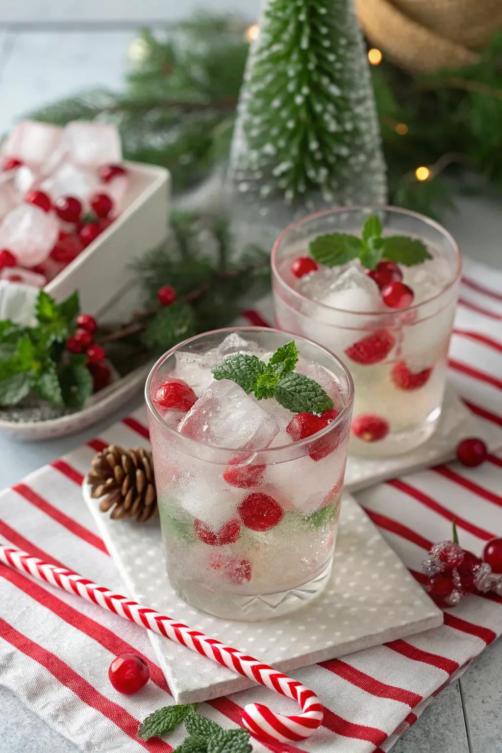 Peppermint ice cubes for a holiday rejuvenation.