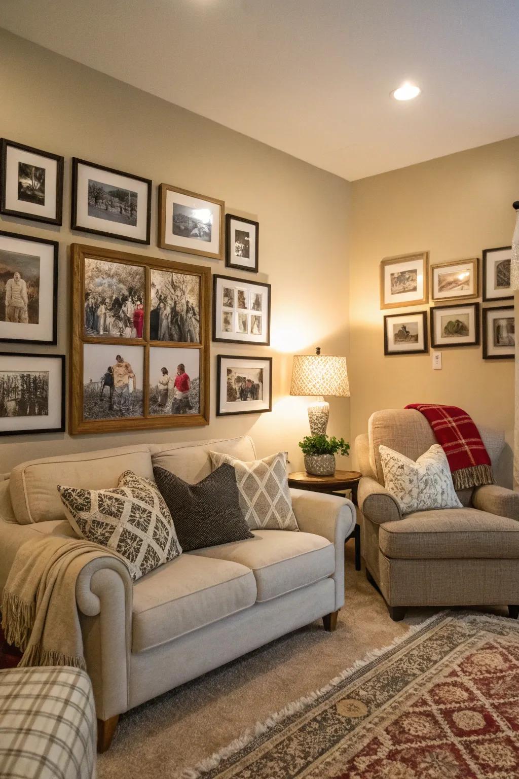 A frame wall is personal and inviting.