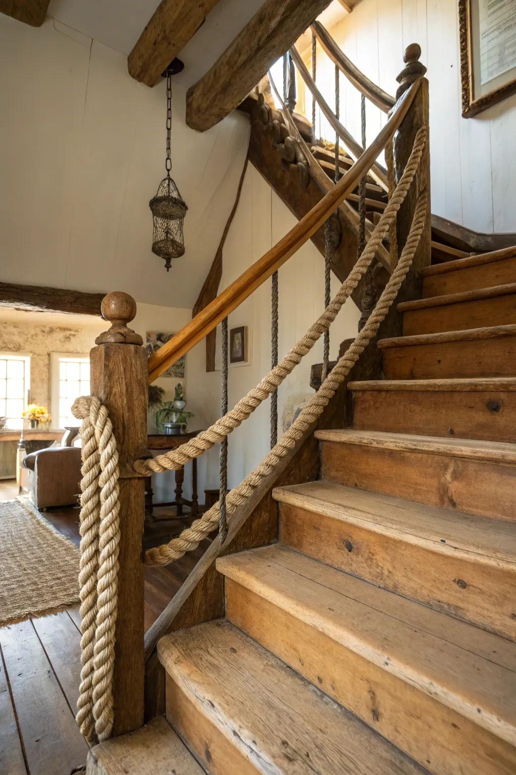 These rope railings add a rustic touch.