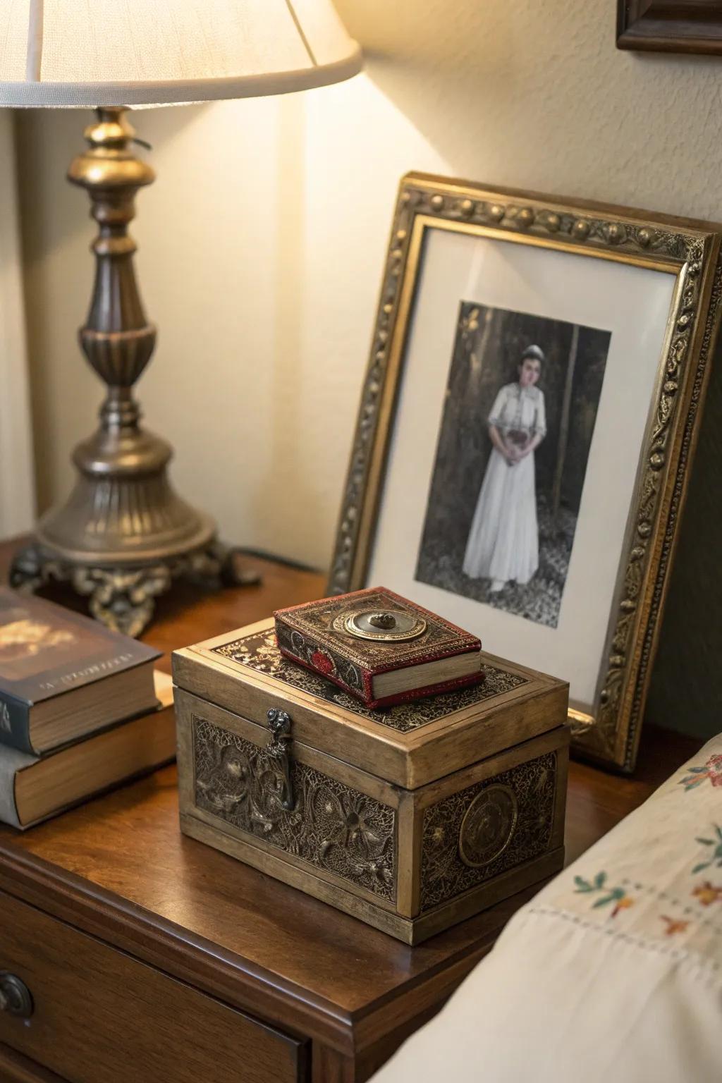 Antiques bring history and intrigue to the design.