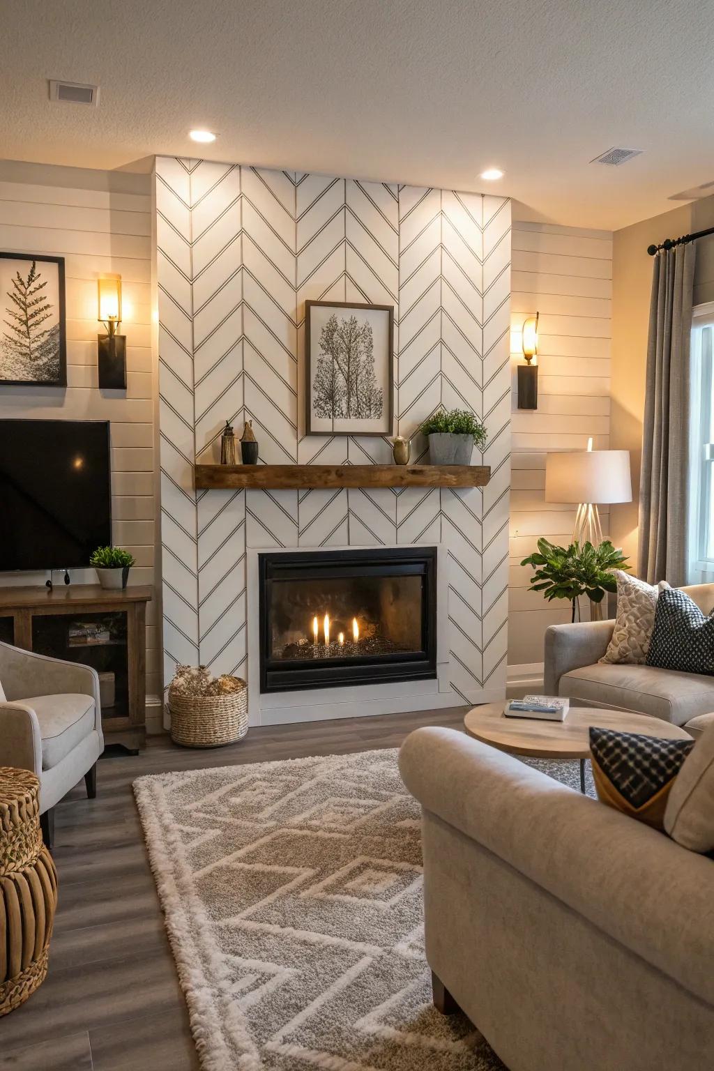 Chevron designs infuse a contemporary inflection into traditional board and batten.