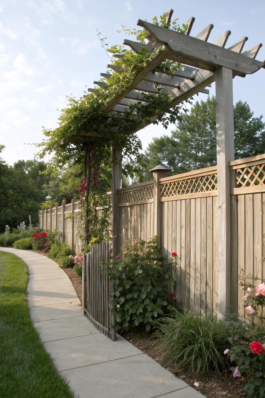 Pergola accents offer shade and a touch of architecture.