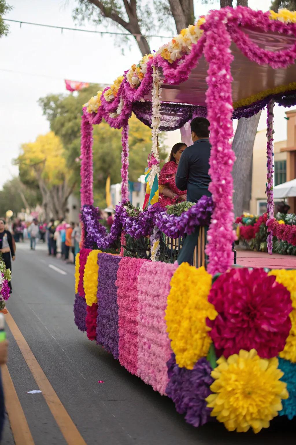 Paper tissue flowers adding visual interest.