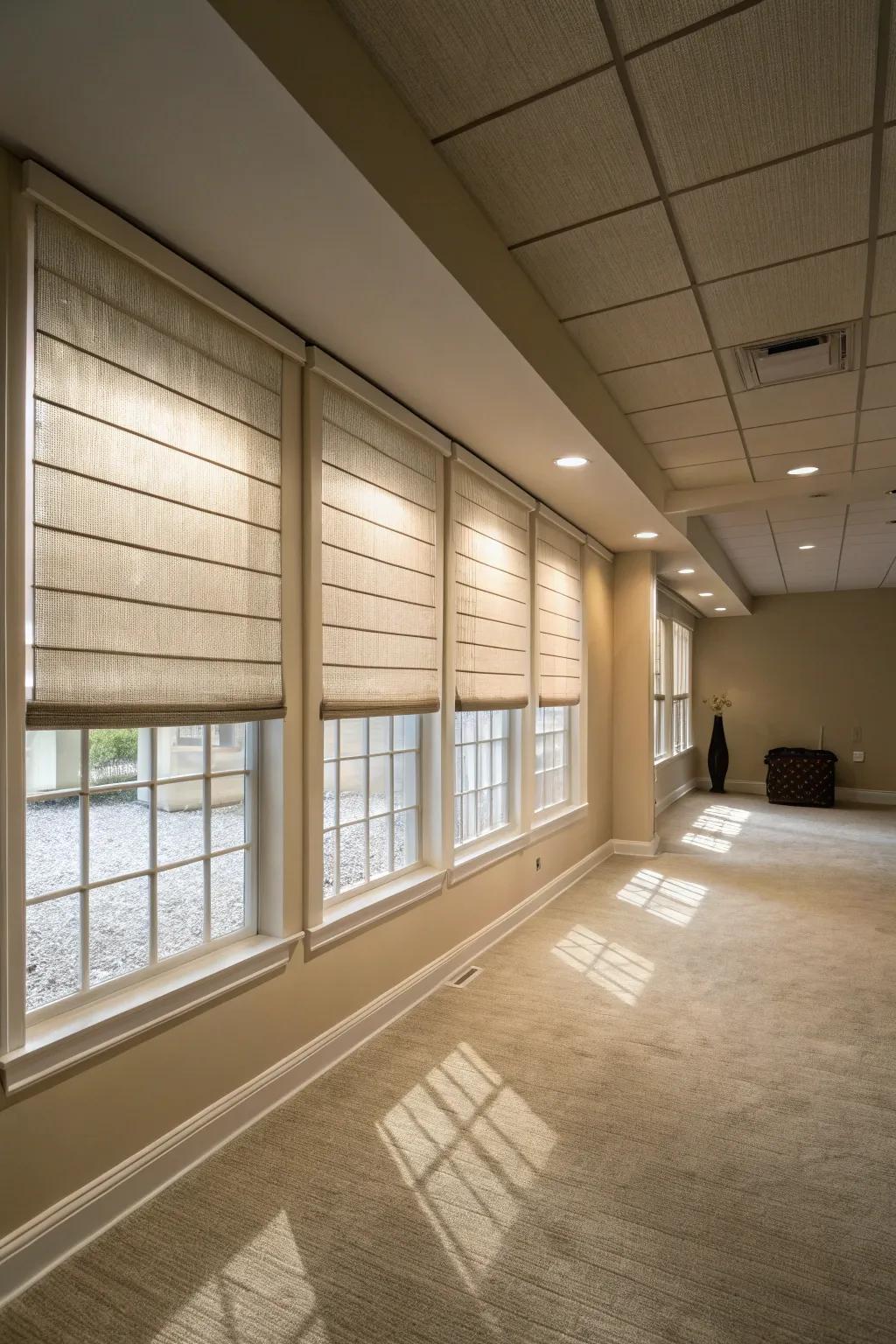 Light-filtering shades soften light and enhance ambiance.