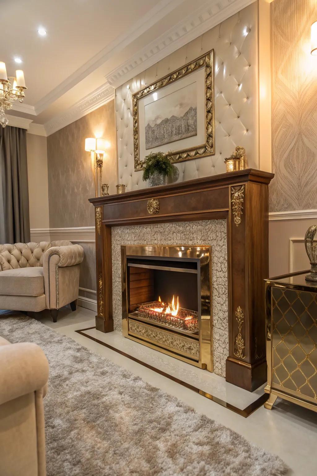 Introduce a touch of luxury with metallic accents around your fireplace.