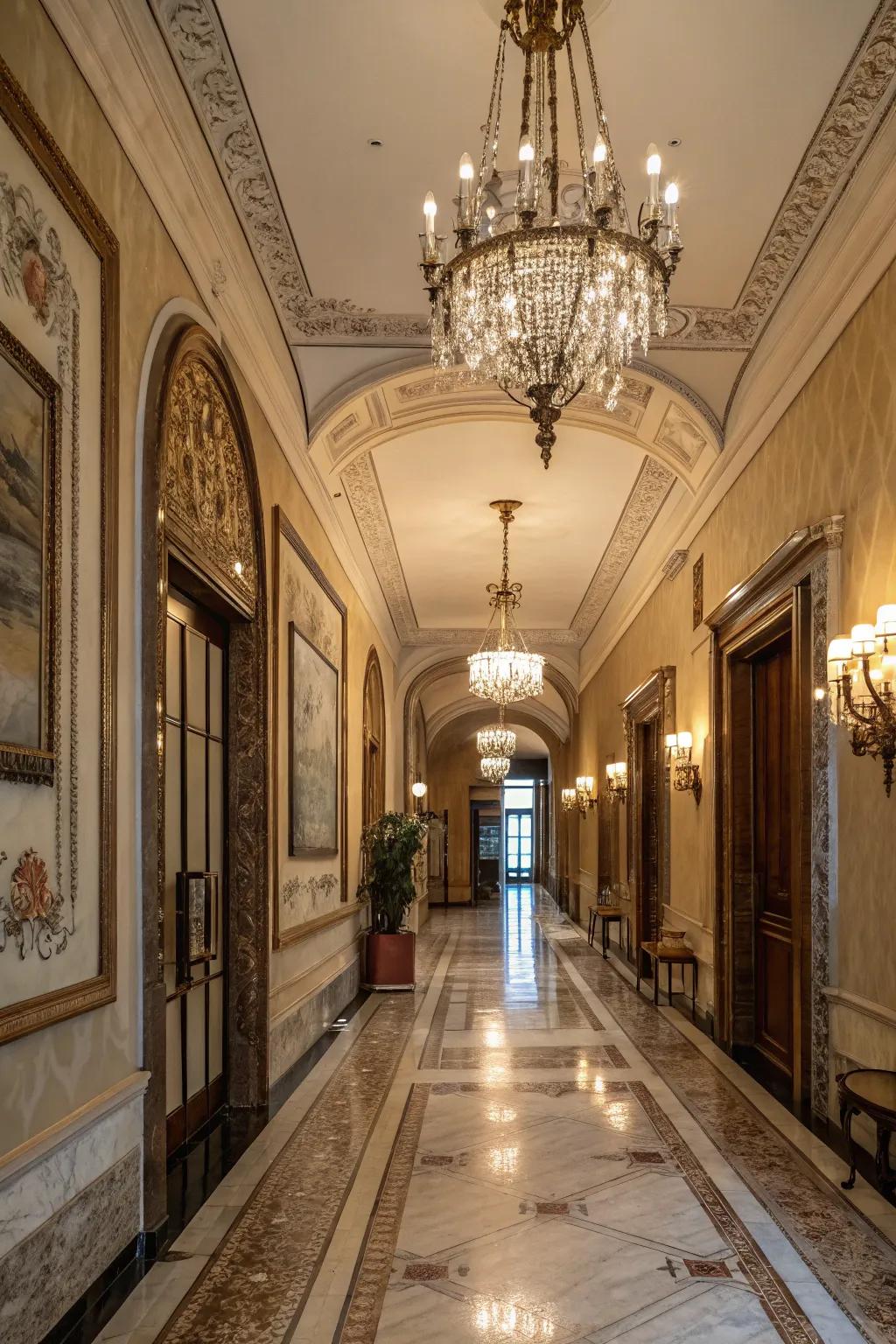 Stone floors combine luxury and resilience for high-traffic zones.