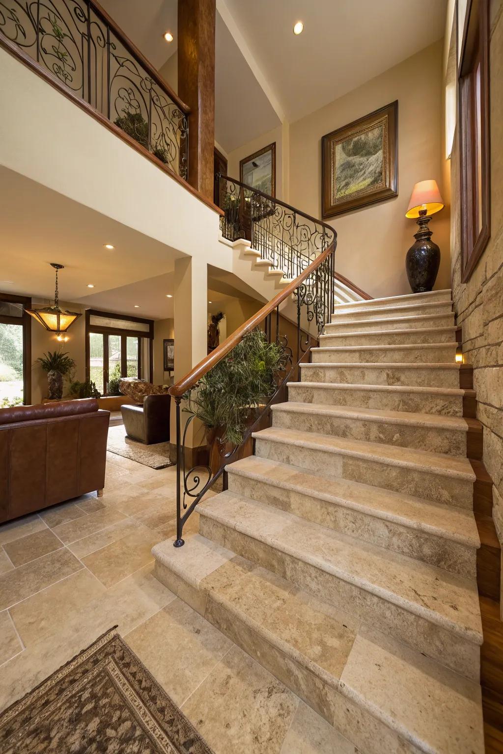 Rock steps introduce a sumptuous and resilient element to staircase blueprinting.