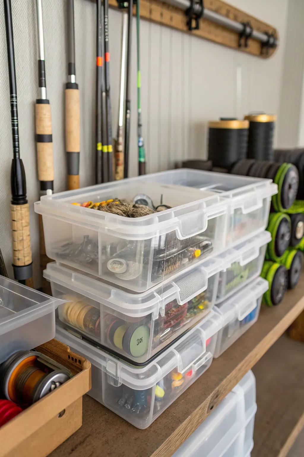 See-through bins for quick and easy access.