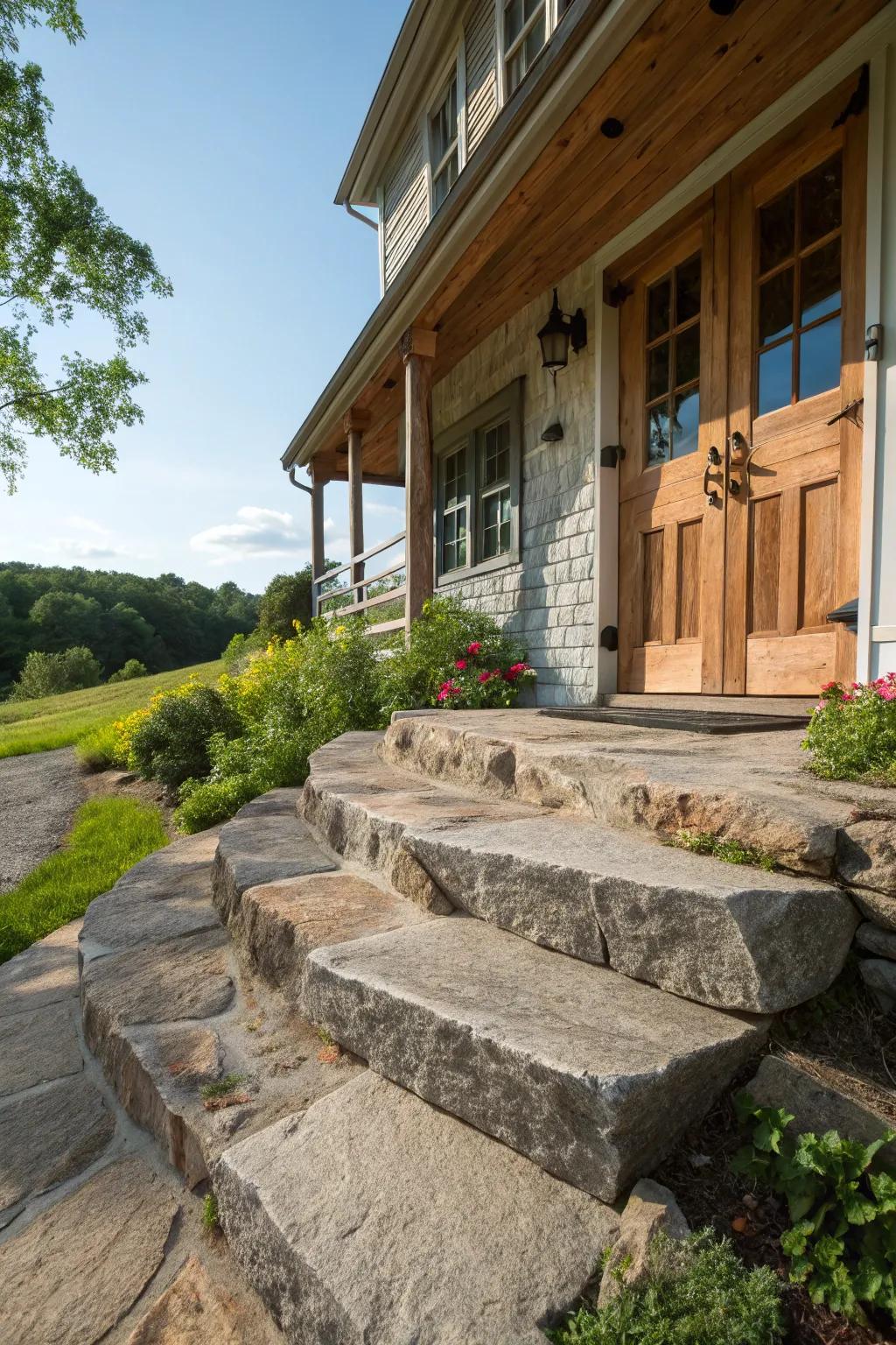 Weathered stone steps for countryside charm.