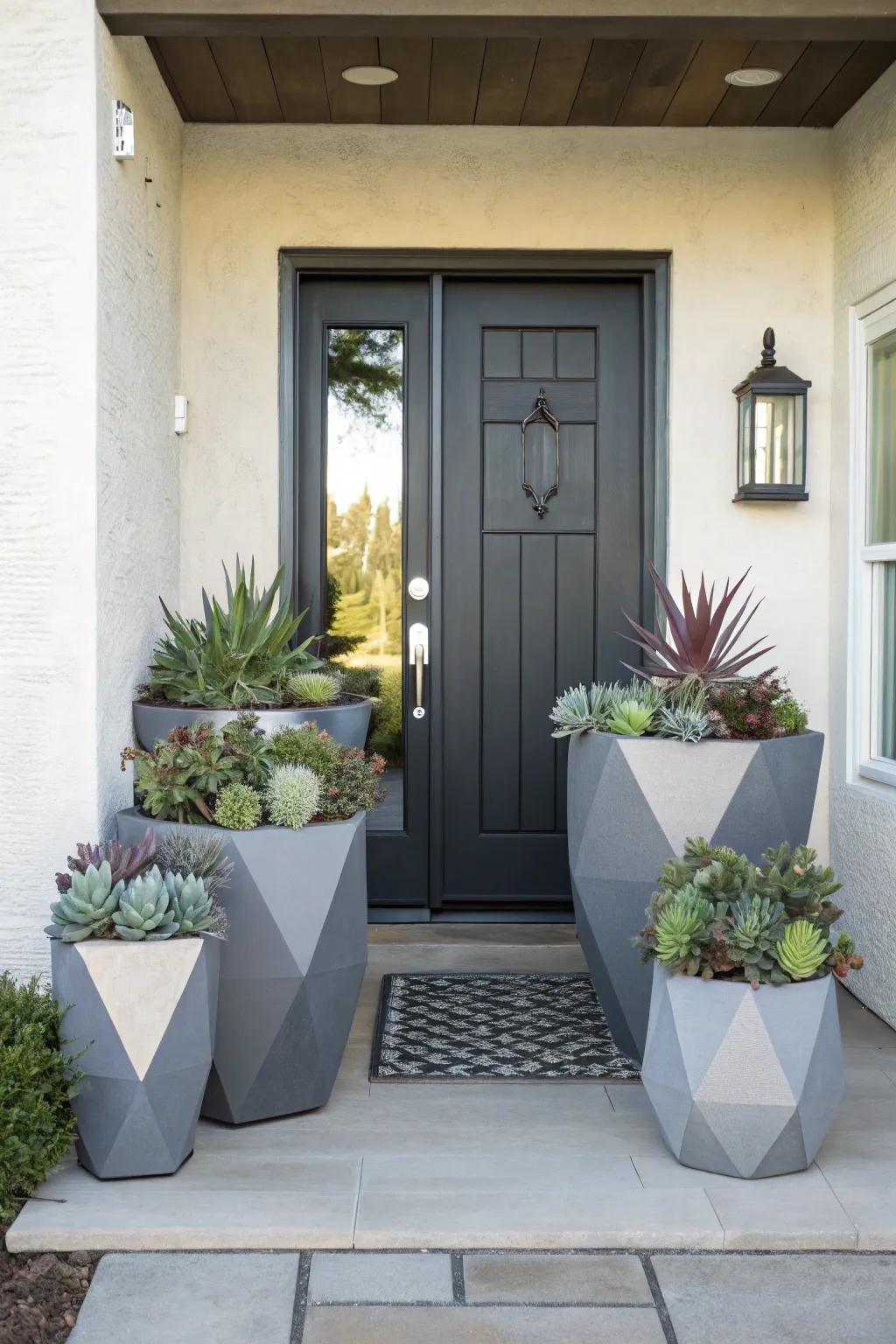 Modernize your entrance with geometric forms and sedum.
