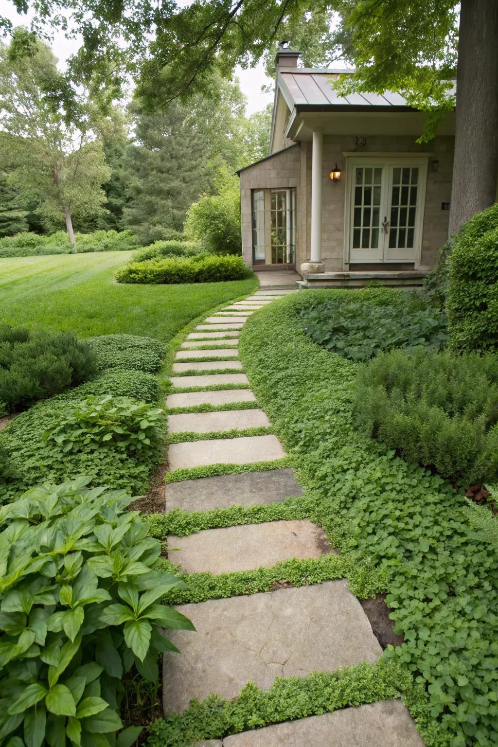 Stepping stones offer a simple, elegant route through greenery.