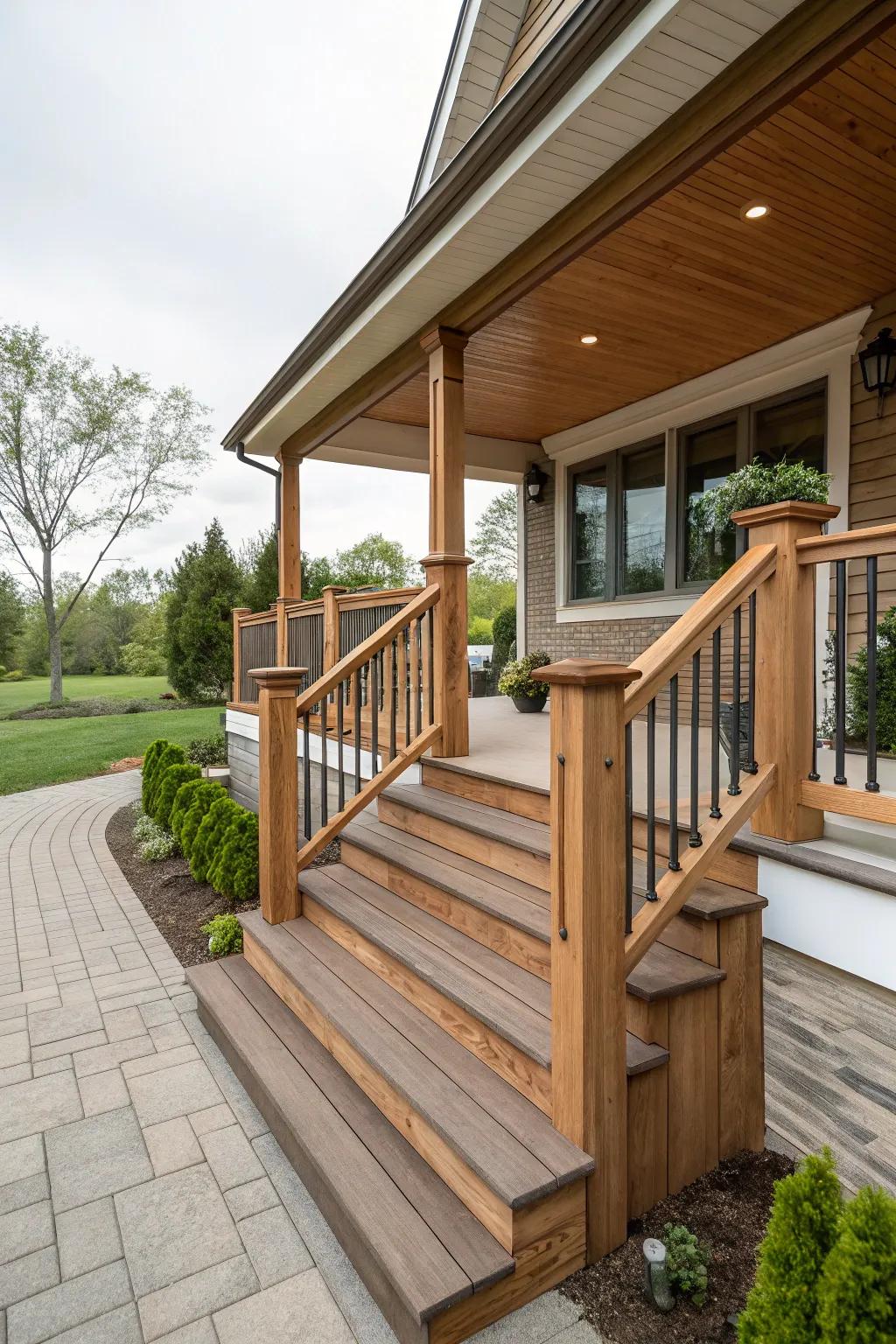 Railings and steps enhance safety while adding to the overall style of your porch.