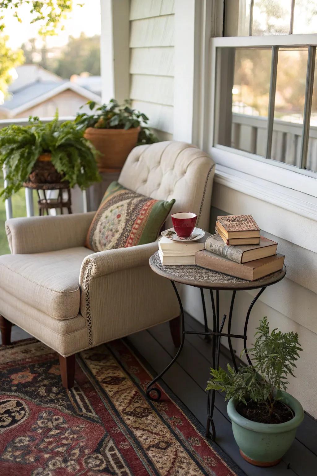 A reading alcove proffers a tranquil retreat.
