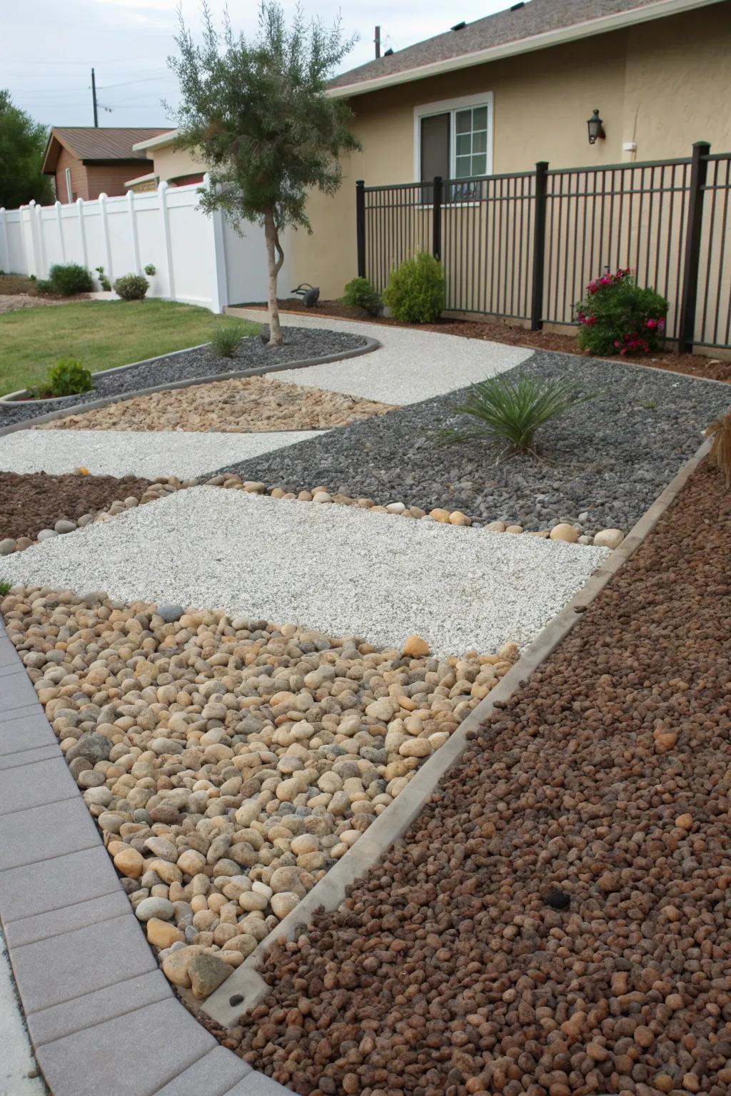 Varied gravel sizes amplify the texture and depth of your landscape.