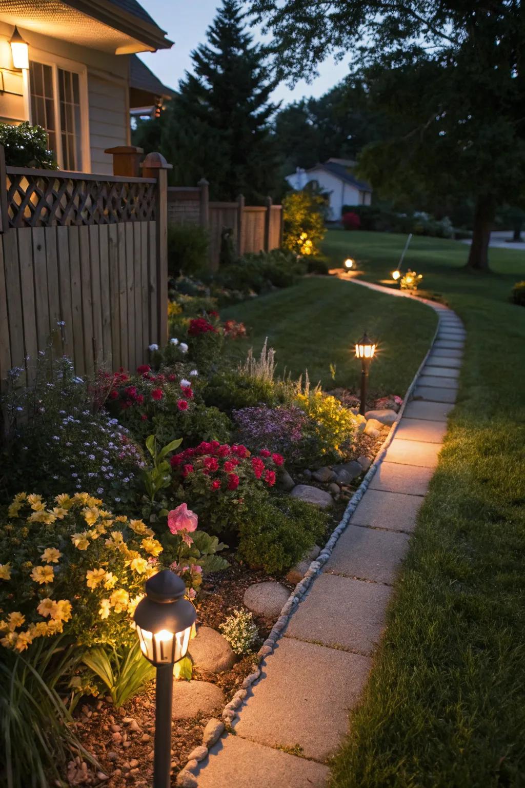 Create an evening shine with light in your flower beds.