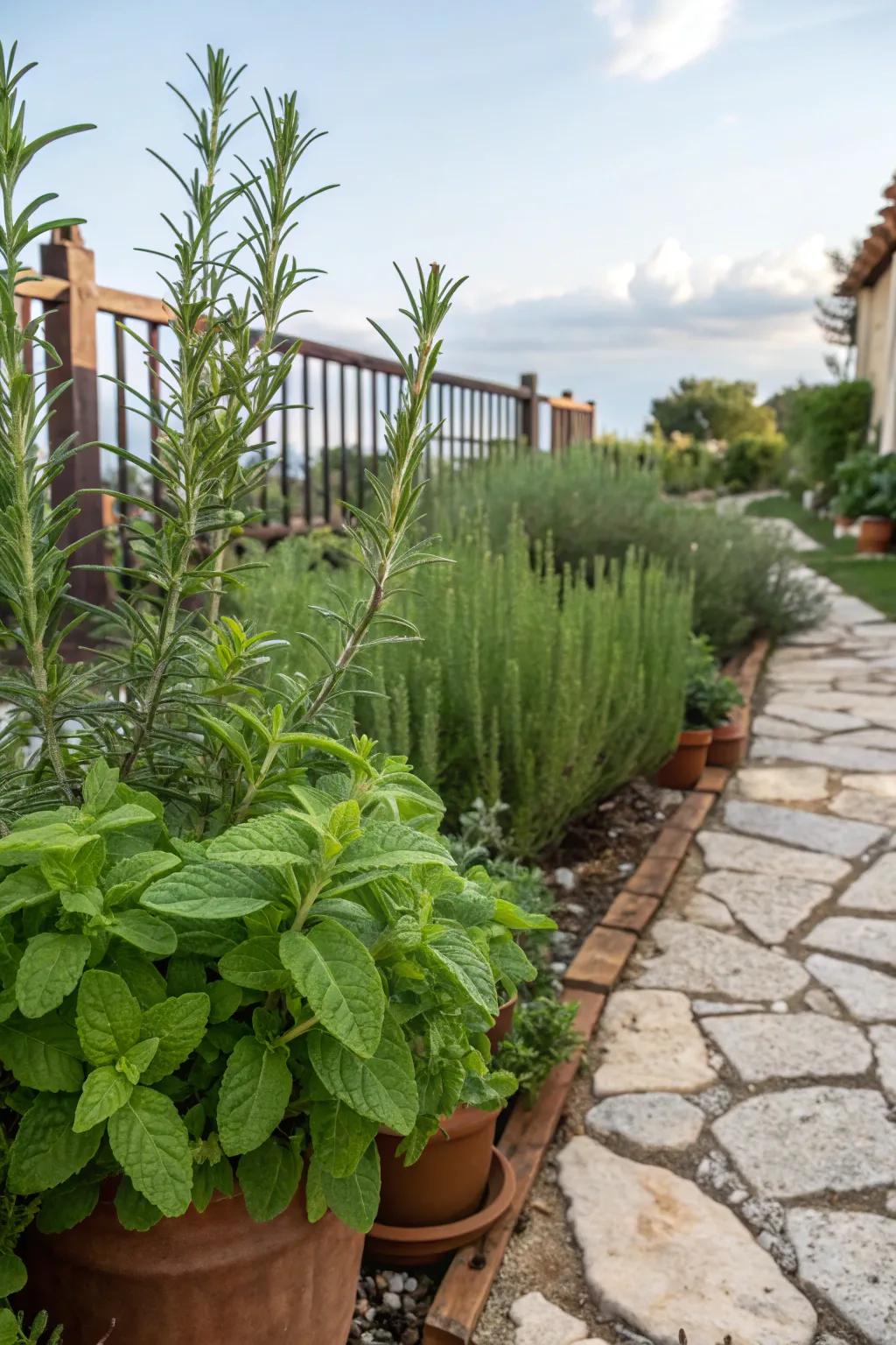 Fragrant thyme and spearmint bring both scent and function to this garden.