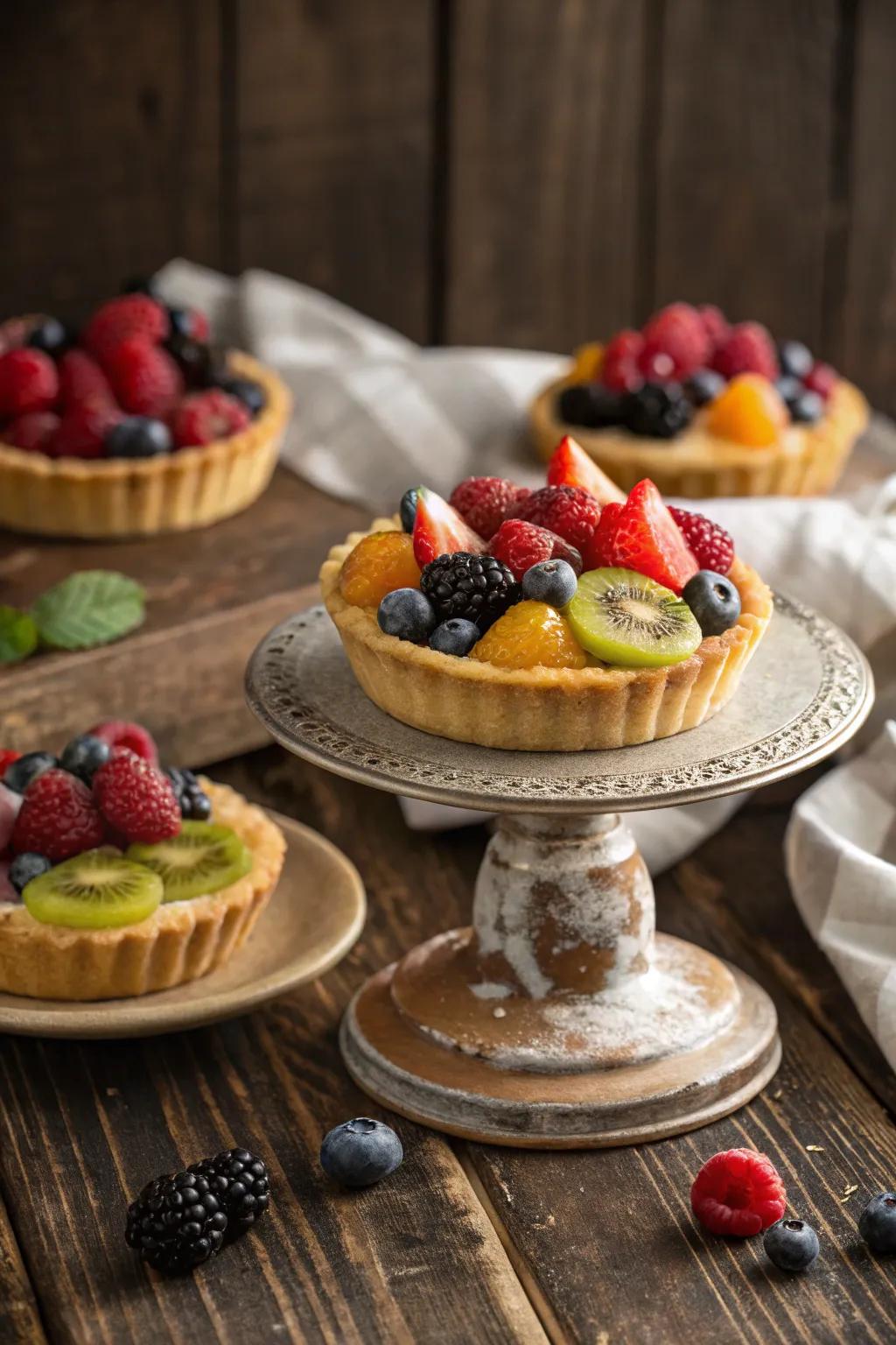 Mini fruit tarts that double as decor and dessert.