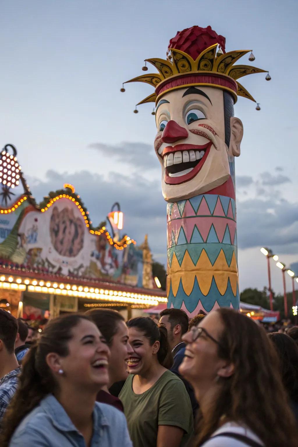 Markers featuring comical visages infuse personalised humour to festival throngs.