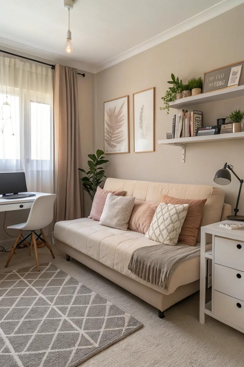 Muted tones bring calm and sophistication to an office.