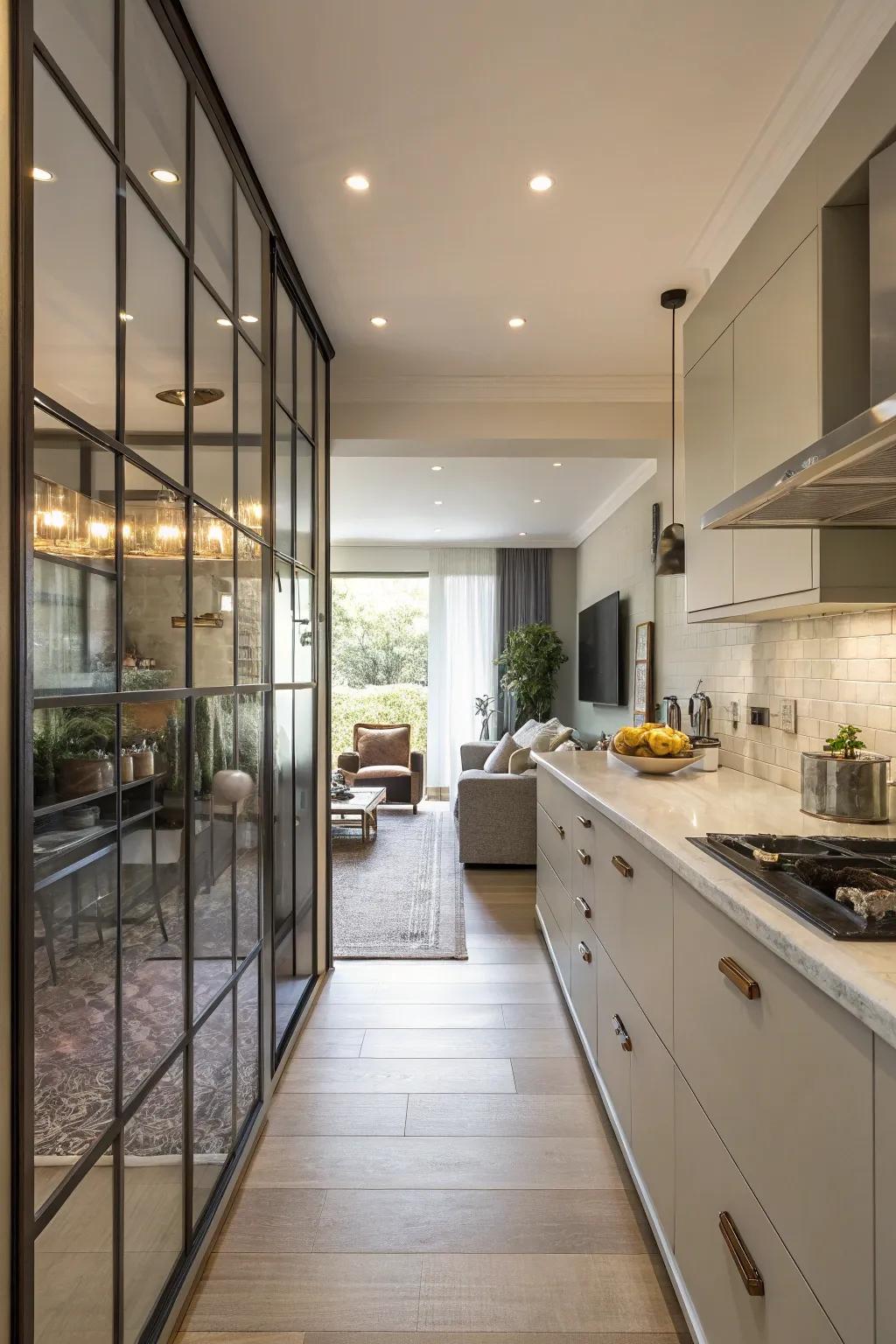 A see-through barrier offers subtle division and transparency.