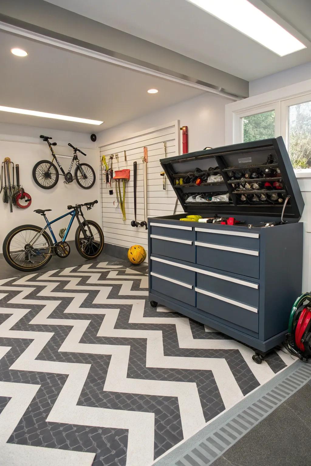 Enhance space through dynamic chevron patterns.