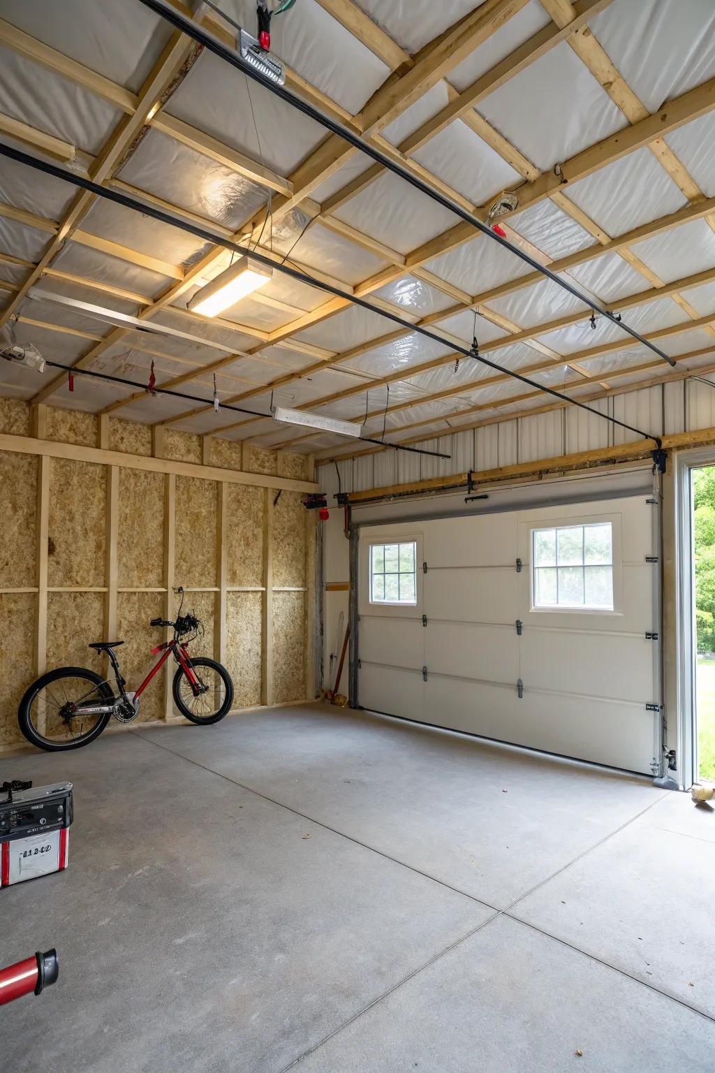 Insulation ensures year-round comfort in your garage.