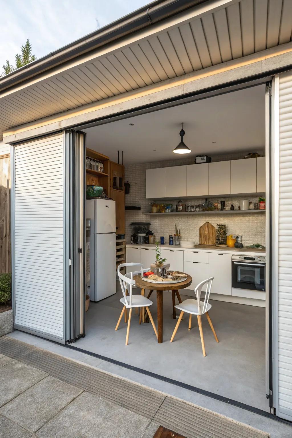 Gliding panels keep clutter hidden and organized.