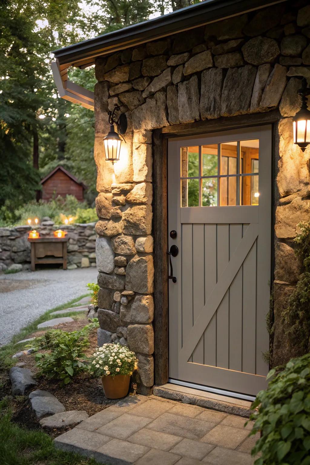 Original stone adds rustic sophistication to this entryway.