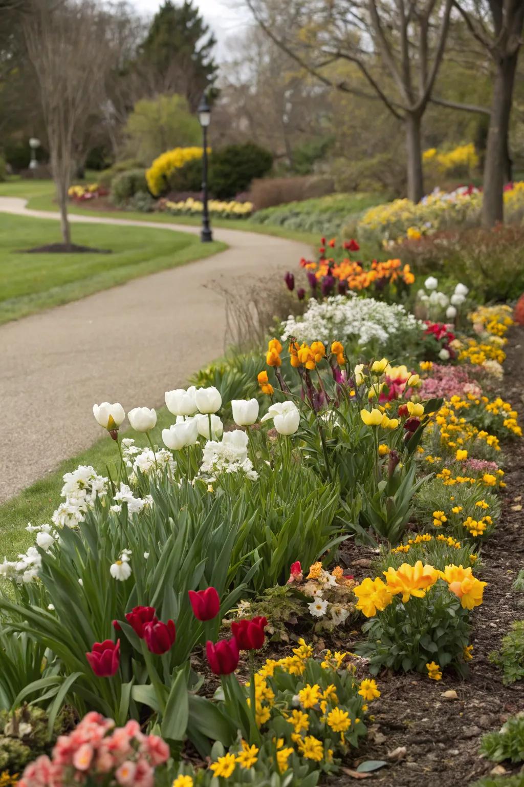 Year-round flora beds assure perpetual garden coloration.