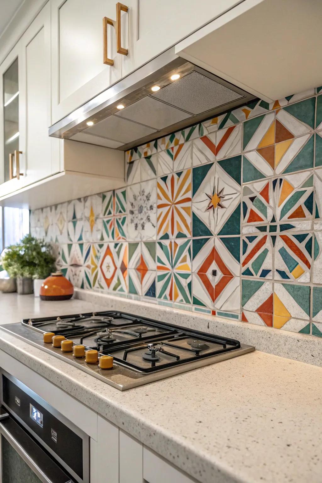 Tessellated tiles fashion a distinctive and stylish culinary space backdrop.