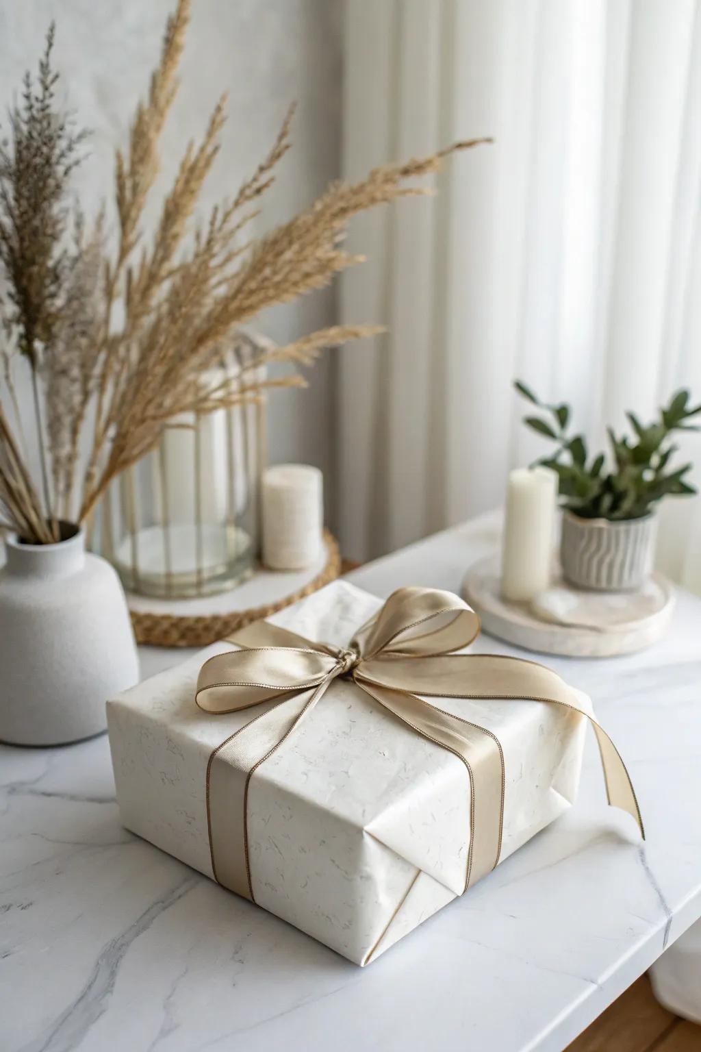 Gift with minimalist single ribbon