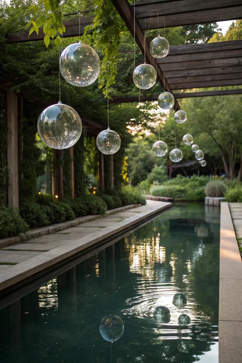 Enhance your outdoor space with touches of glass orbs.