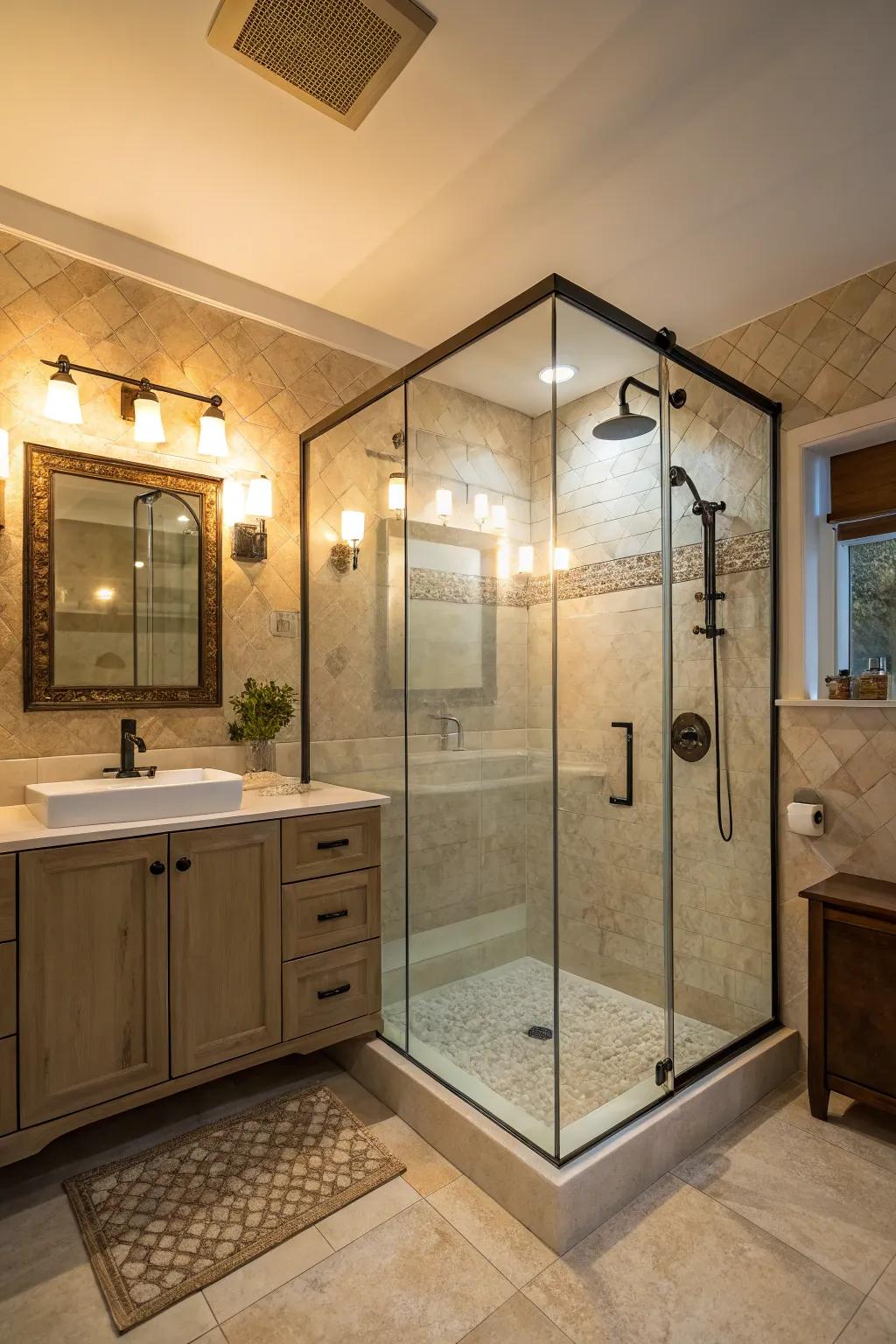 Statement lighting above a shower can transform it into a focal point.
