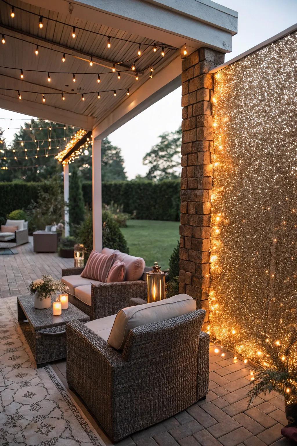 A radiant wall adds glow to an outdoor patio.