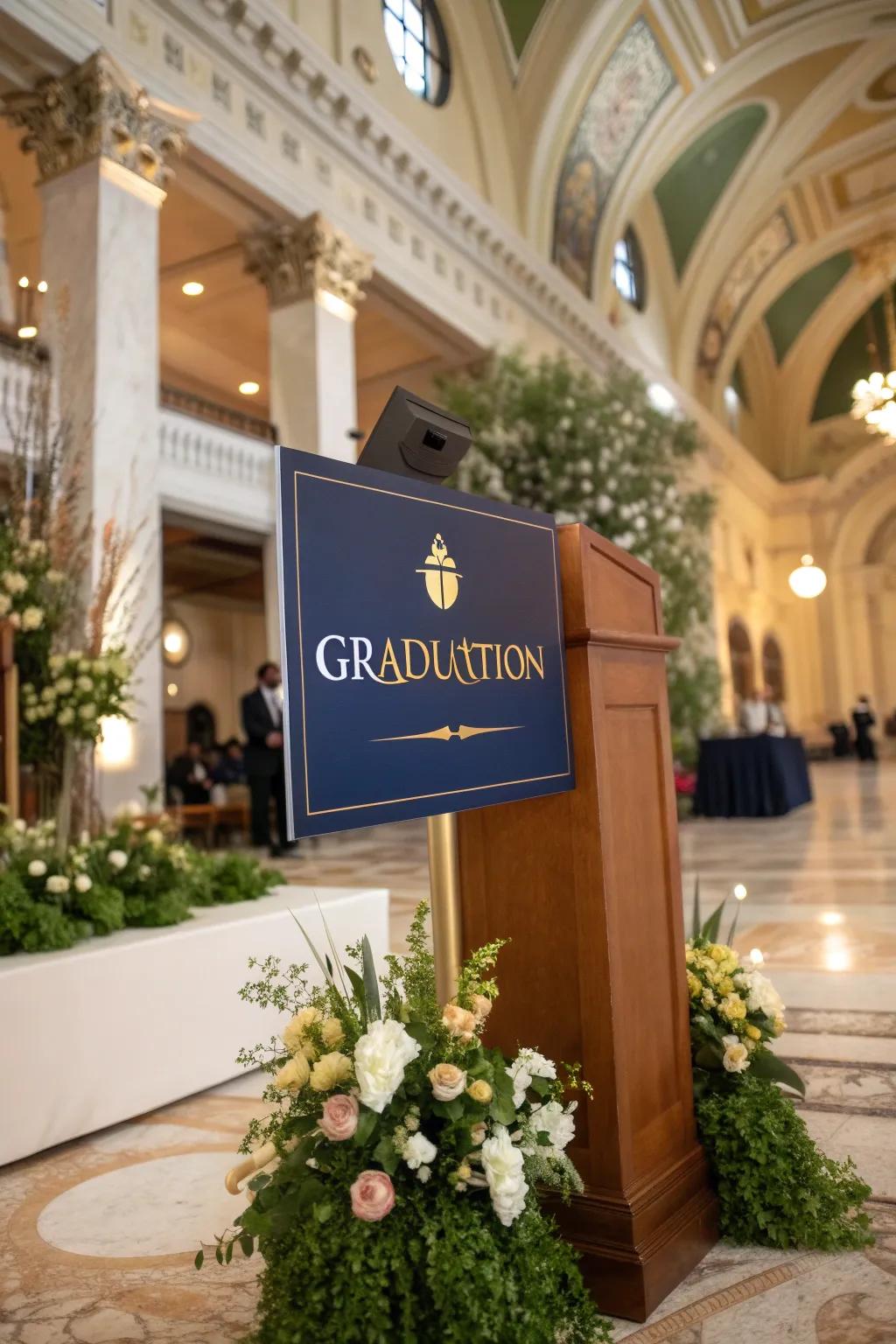 Refined gold and navy signs for timeless sophistication.