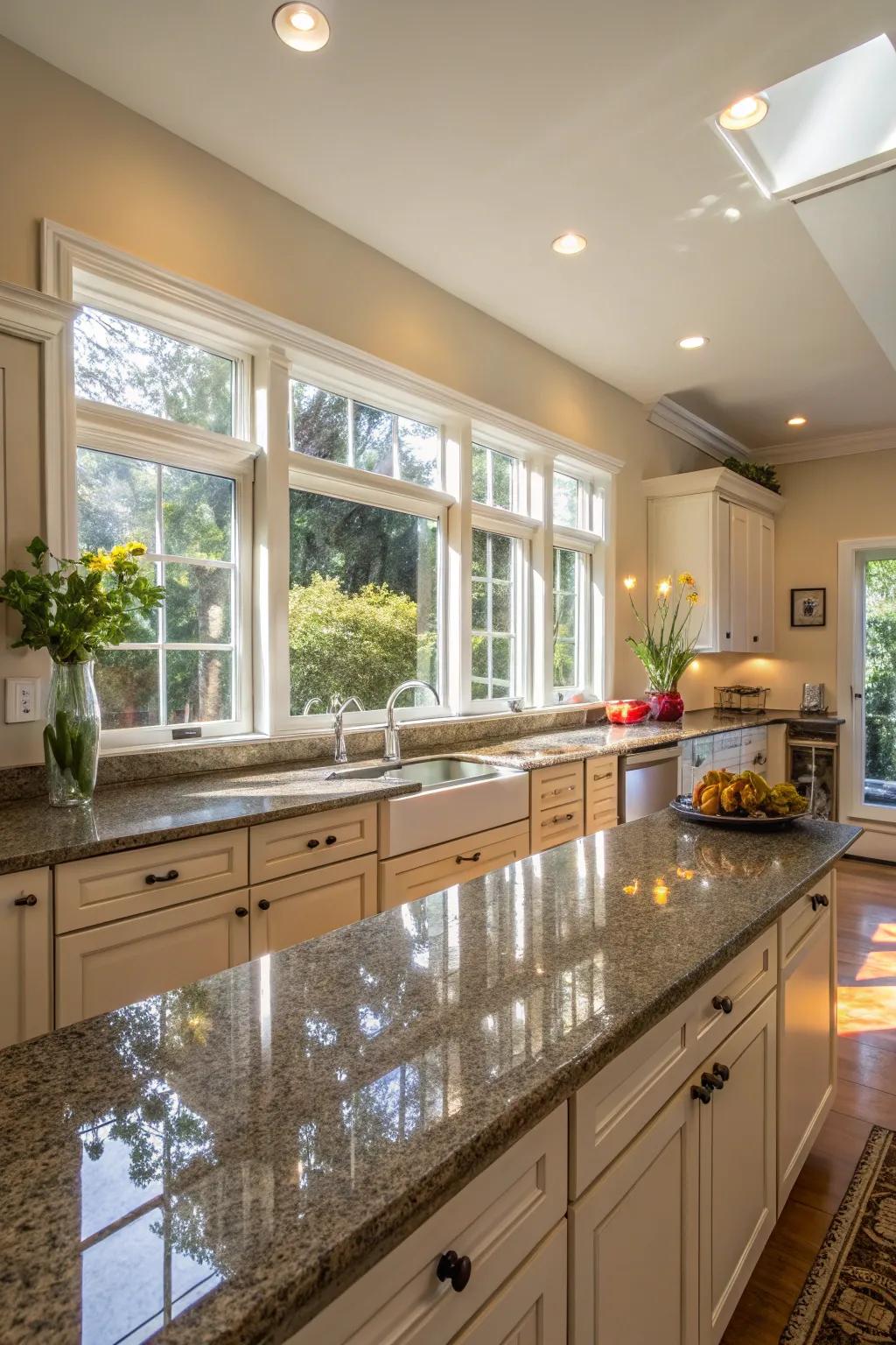 Refractive granite enhances natural light in your kitchen.
