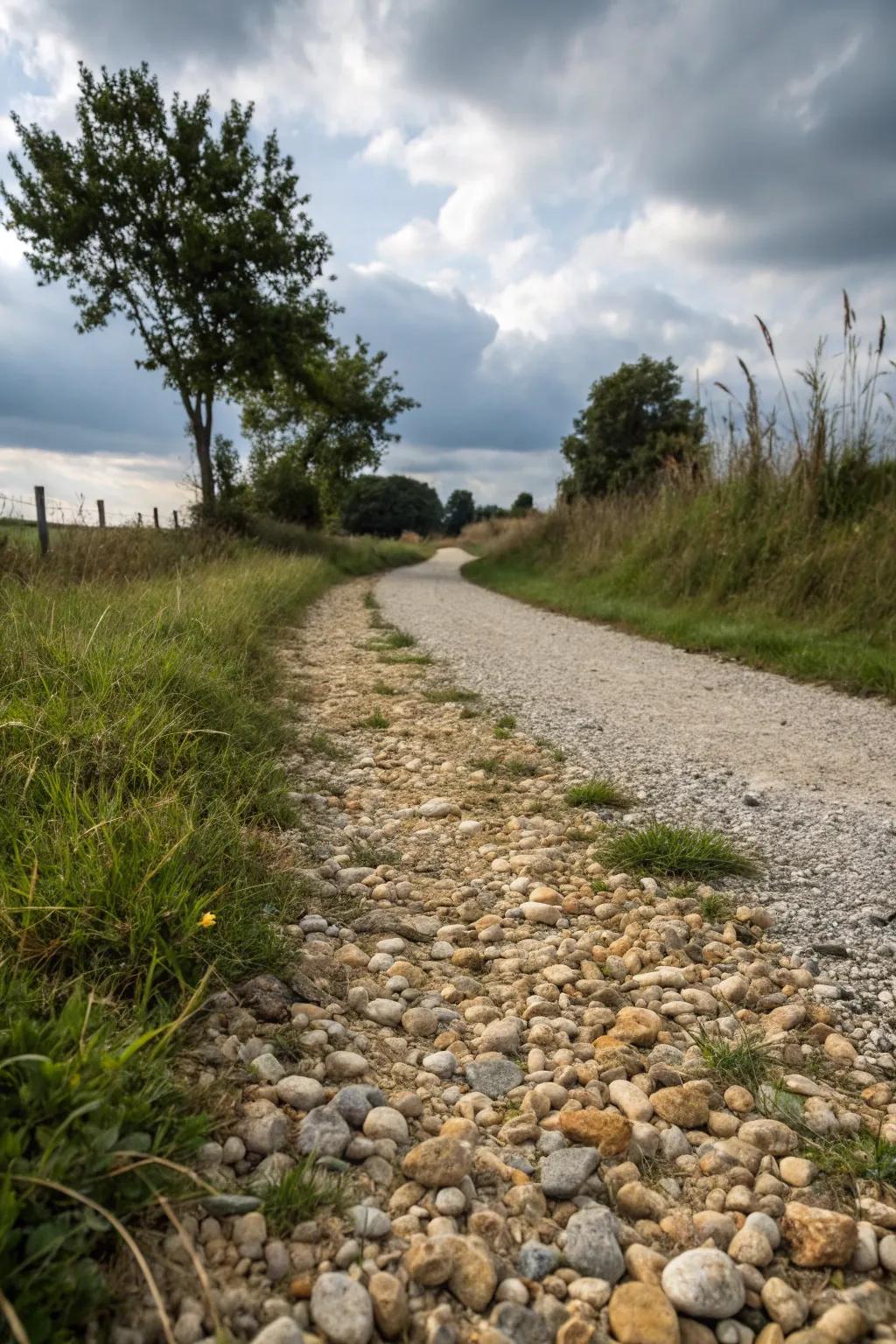 Mixed gravel sizes enhance a pathway's texture.