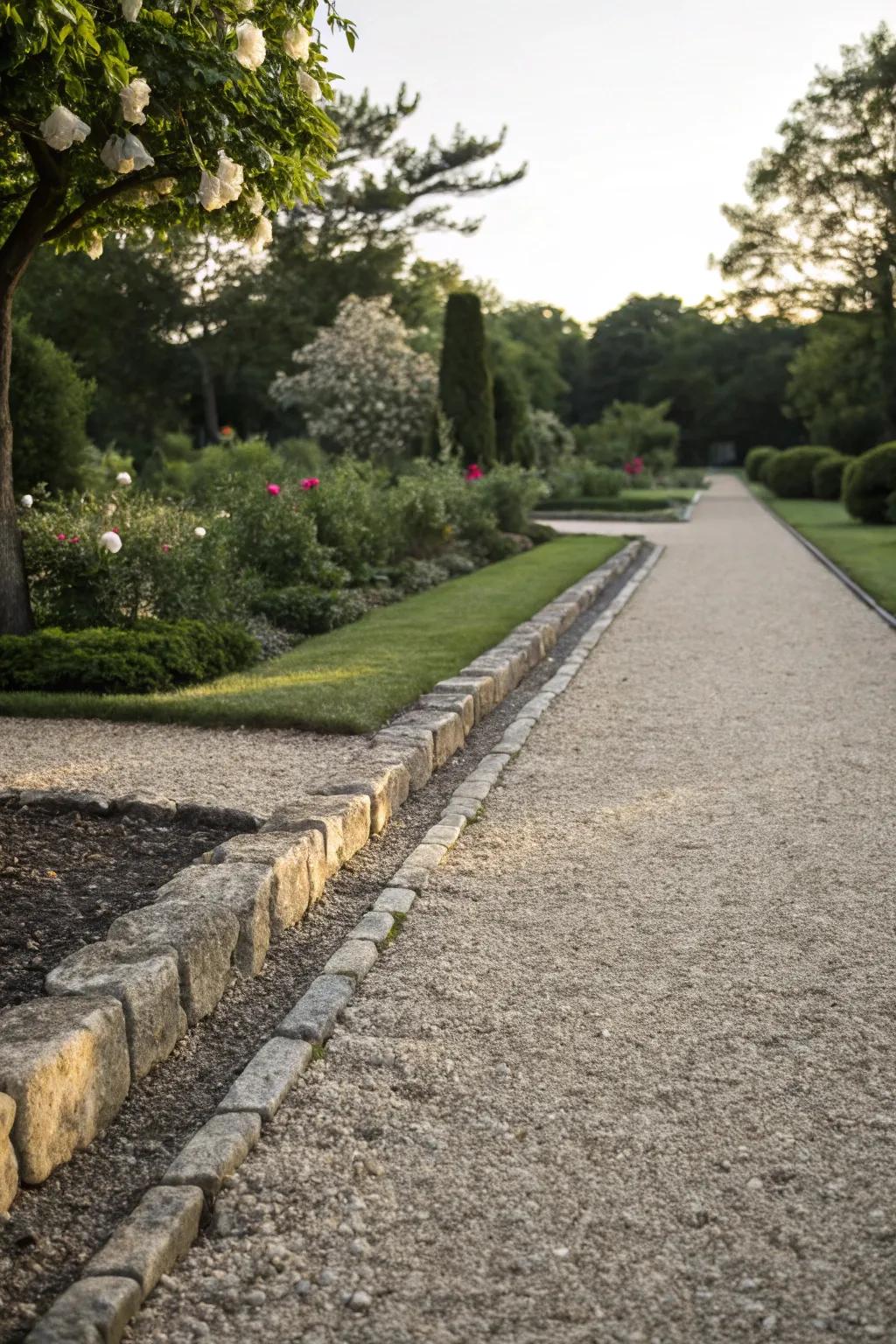 A timeless gravel path with stone edging