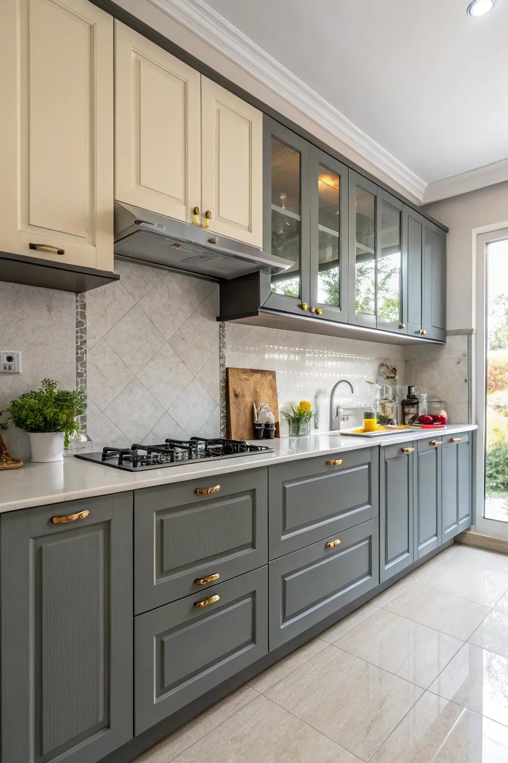 Dual-tone cupboards add dimension and style to a modern cooking area.