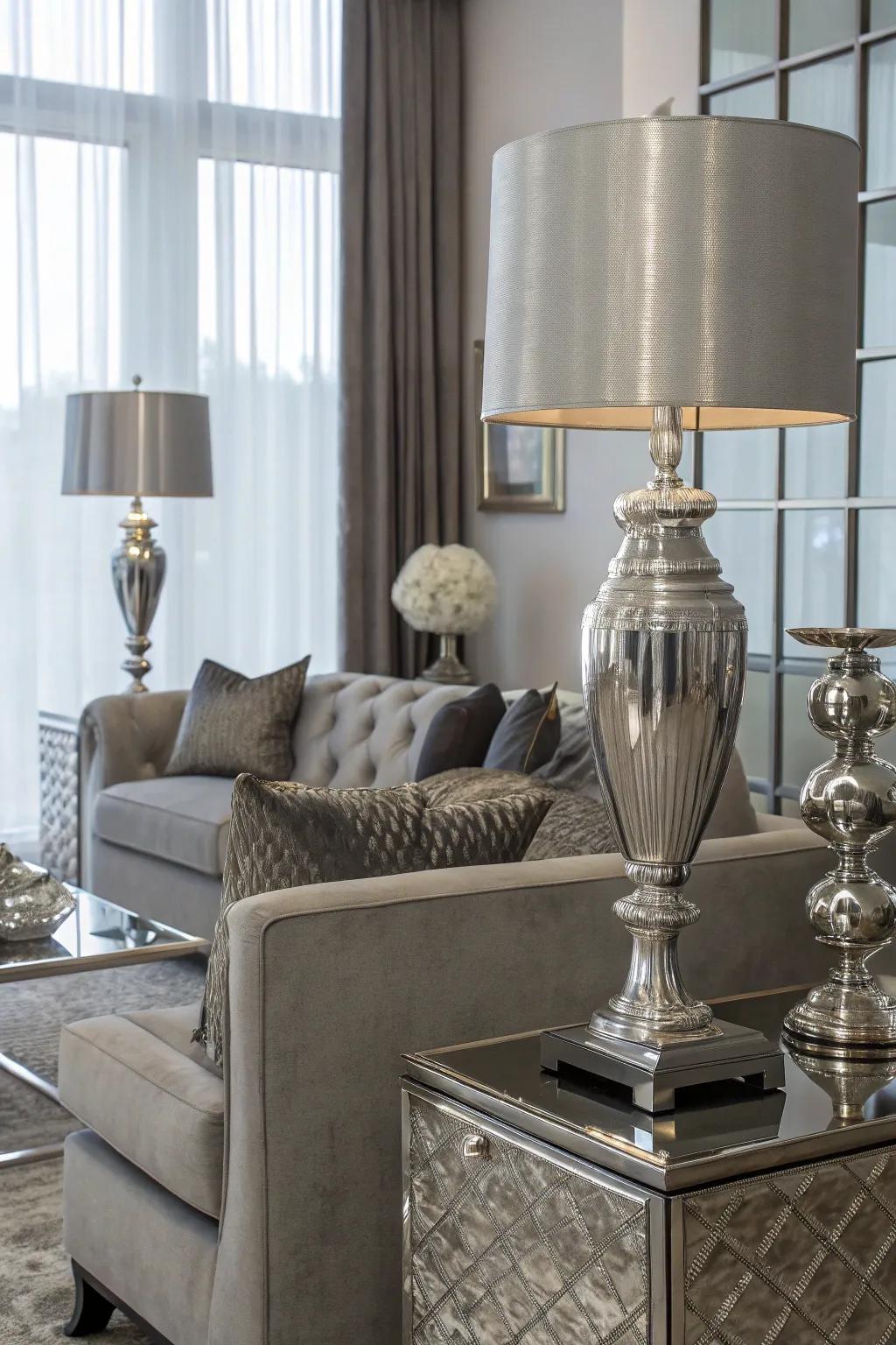 Metallic accents providing a luxurious feel to gray rooms.