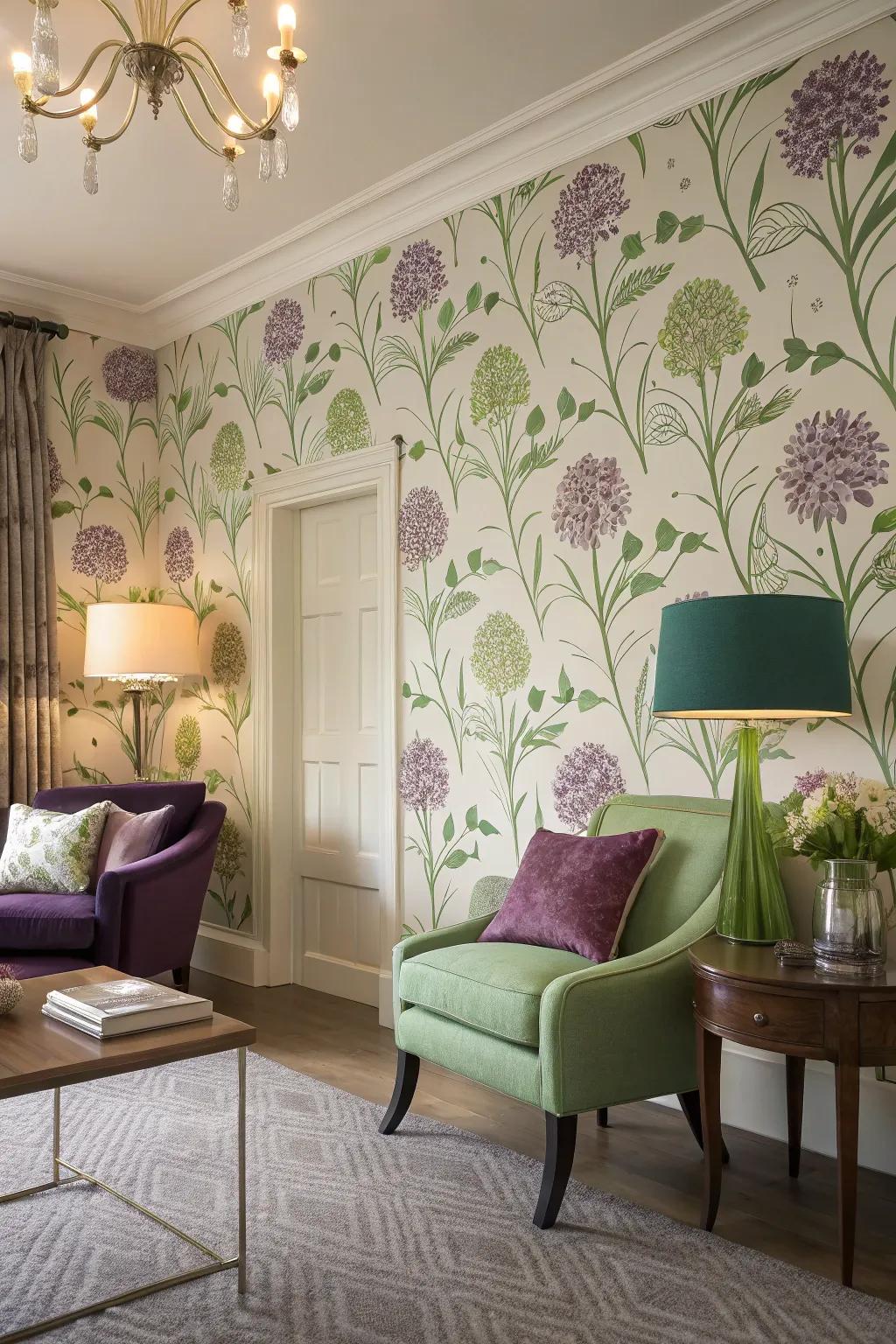 Wallpaper introducing sophistication to the living area.