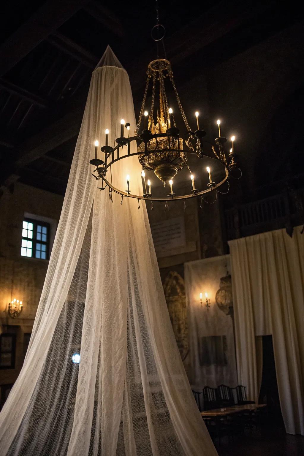 Muslin imparts a spectral charm to any chandelier.