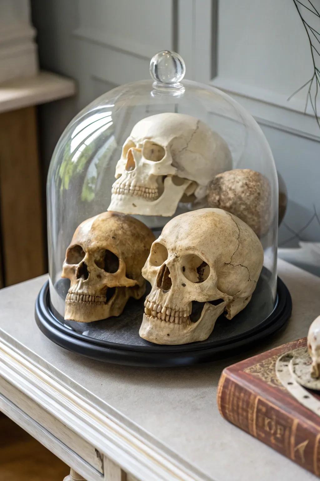 A classic Halloween display cover brimming with craniums.