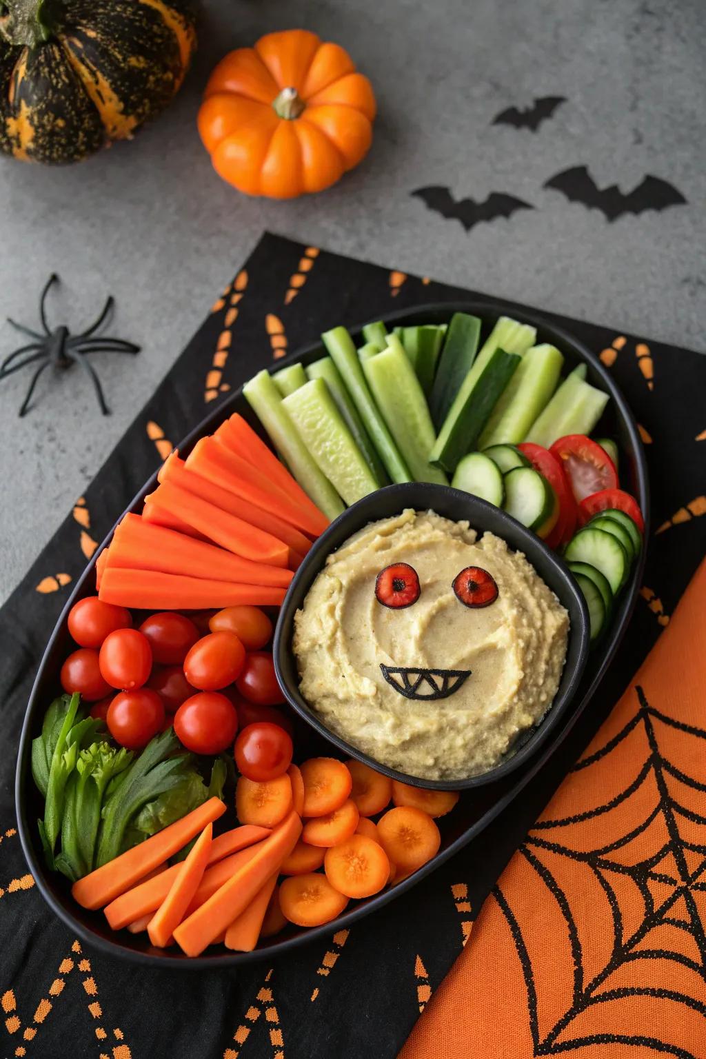 Undead veggie arrangement that is both wholesome and eerie.