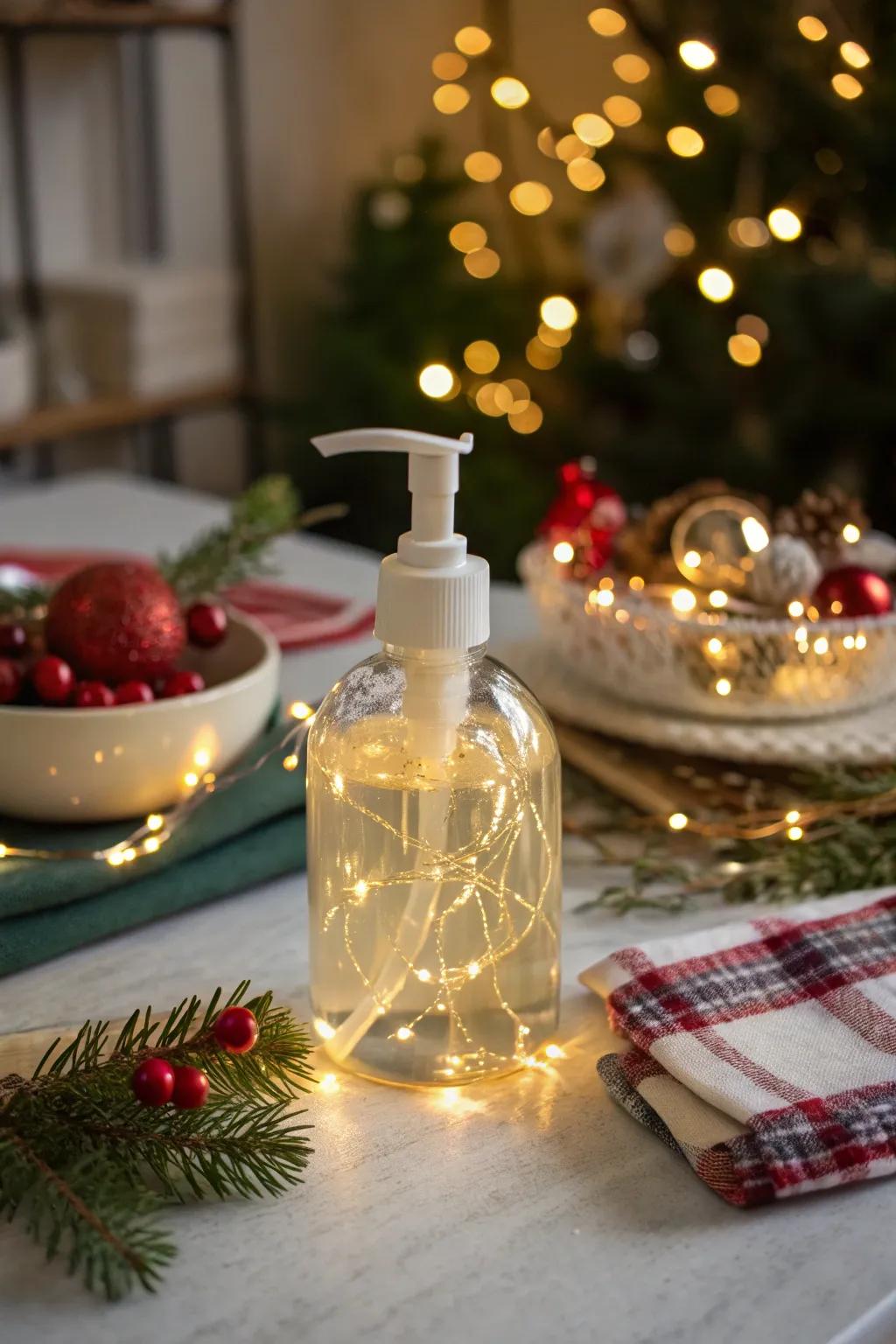 Hand cleanser illuminated with twinkling mini lights