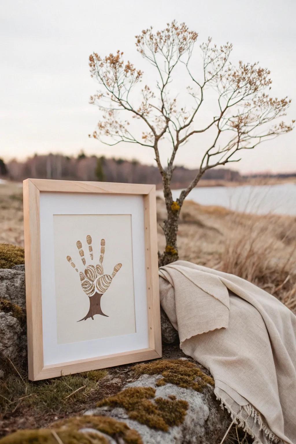 Bring nature indoors with this charming handprint tree art, perfect for a touch of minimalist elegance.
