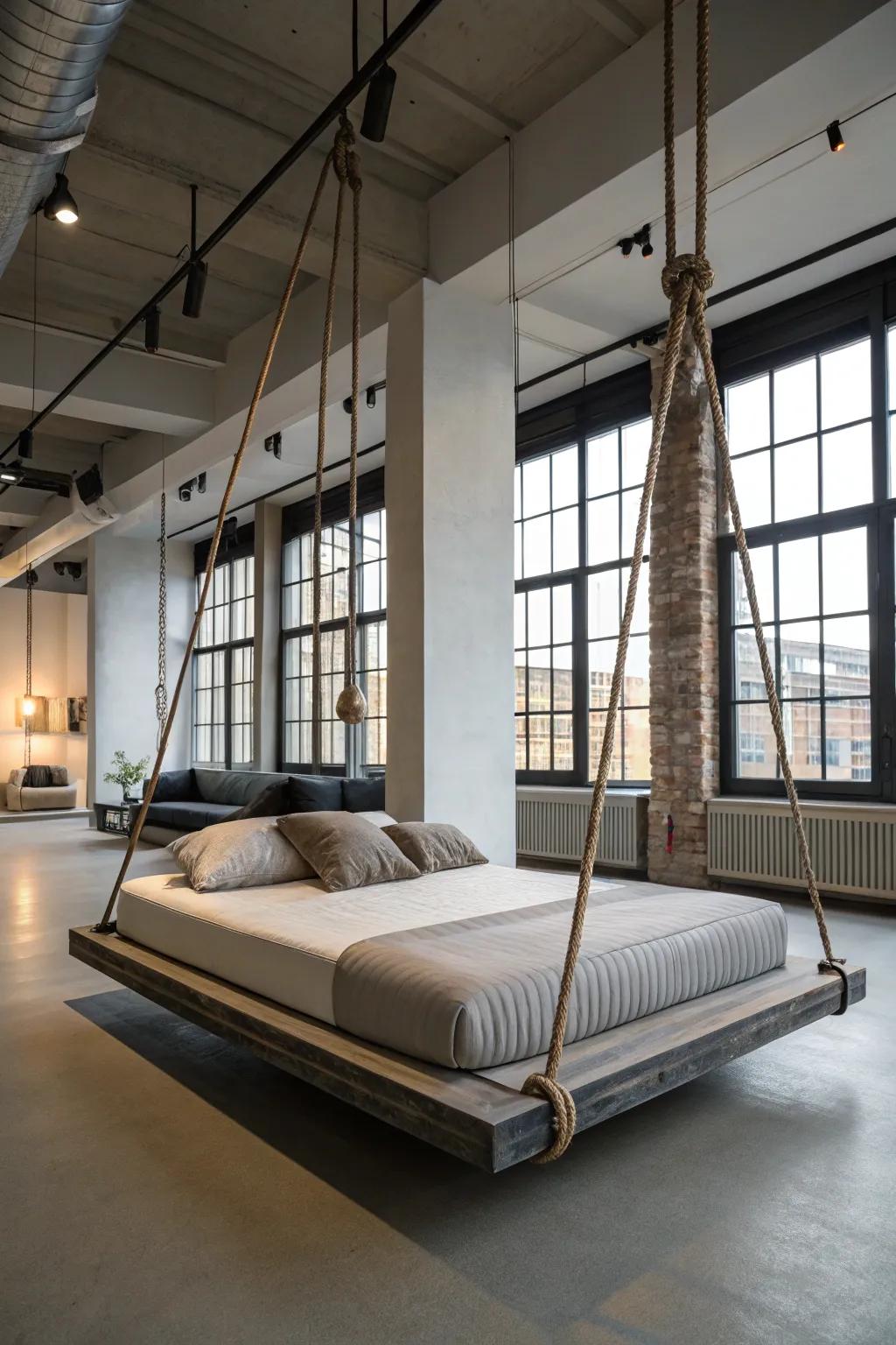 Retractable loft bed in a modern living area